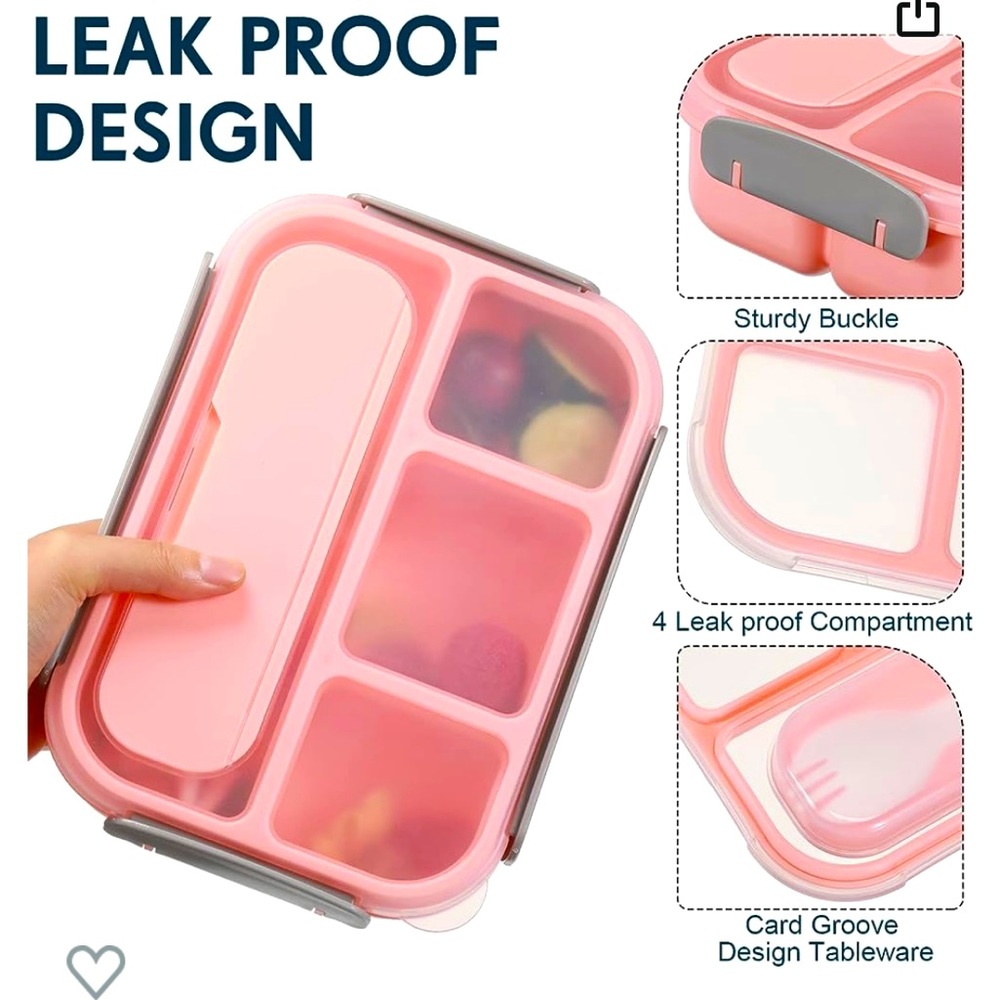 Pink Bento Box Lunch Container Leakproof with spoon NEW